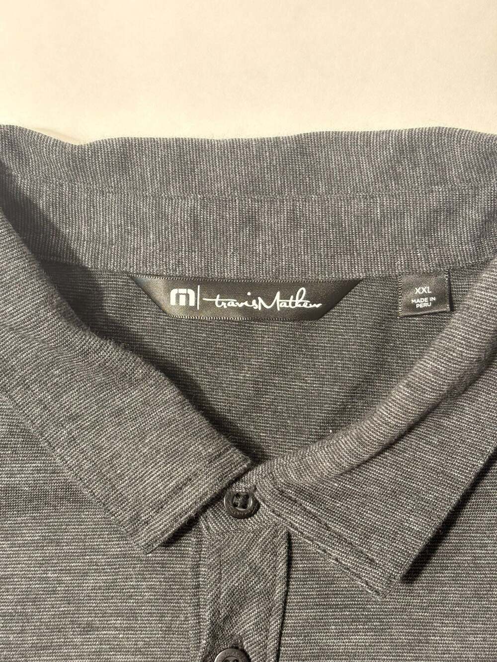 Travis Mathew  polo shirt mens 2xl black gray stripe stretch golf casual